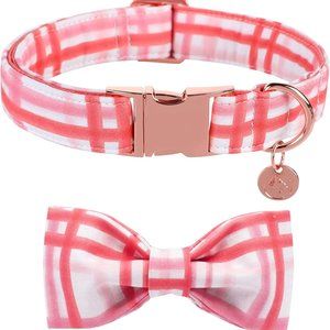 DogWong Dog Collar Pink Plaid With Bowtie XS Fits 8-12" Neck NEW 5/8" Width